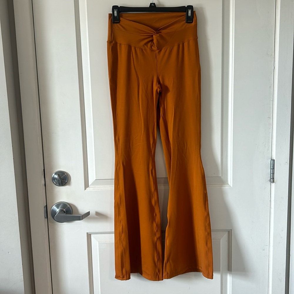 Happily Grey deep orange boot flared leggings